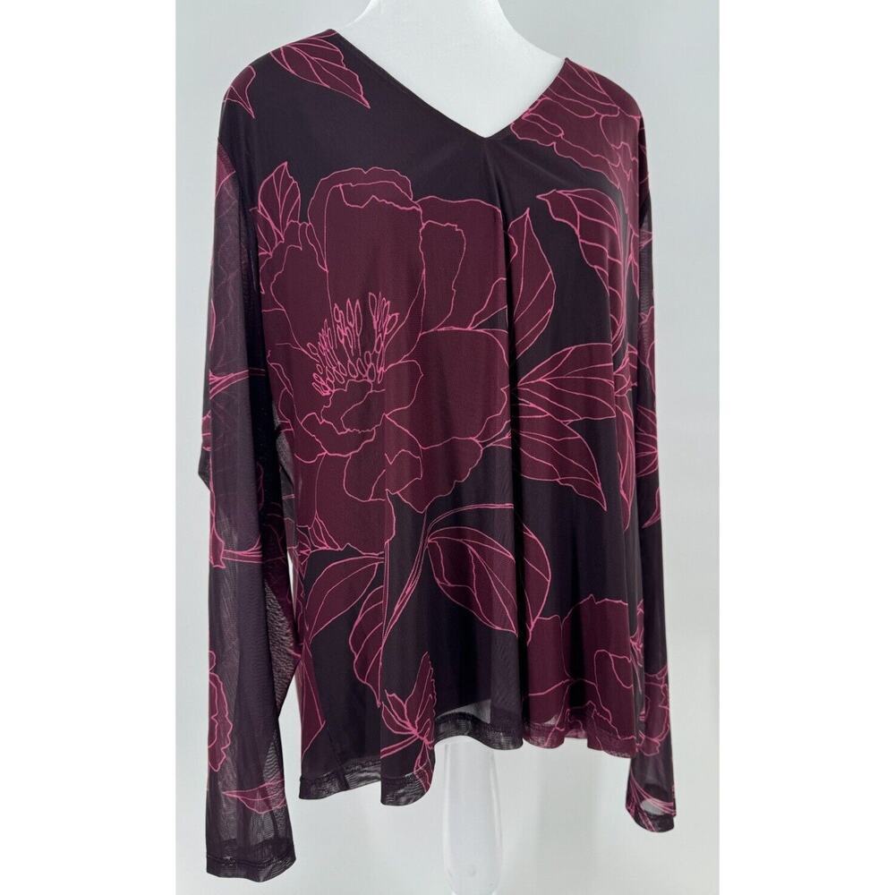 Les Serein Shirt Top Women’s Size XL Mesh Floral Y2K Long Sleeve Graphic 90’s - Picture 1 of 14